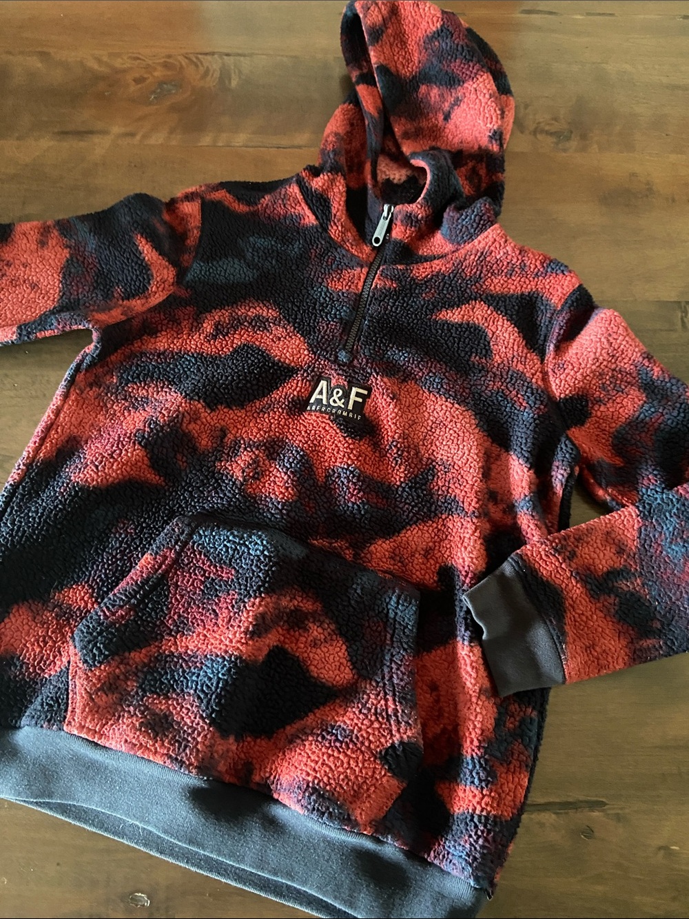 Abercrombie & Fitch Kids Red & Black Sherpa Half-Zip Hoodie